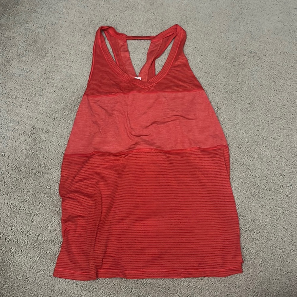 lululemon coral orange tank pinstripe v neck women’s size 8